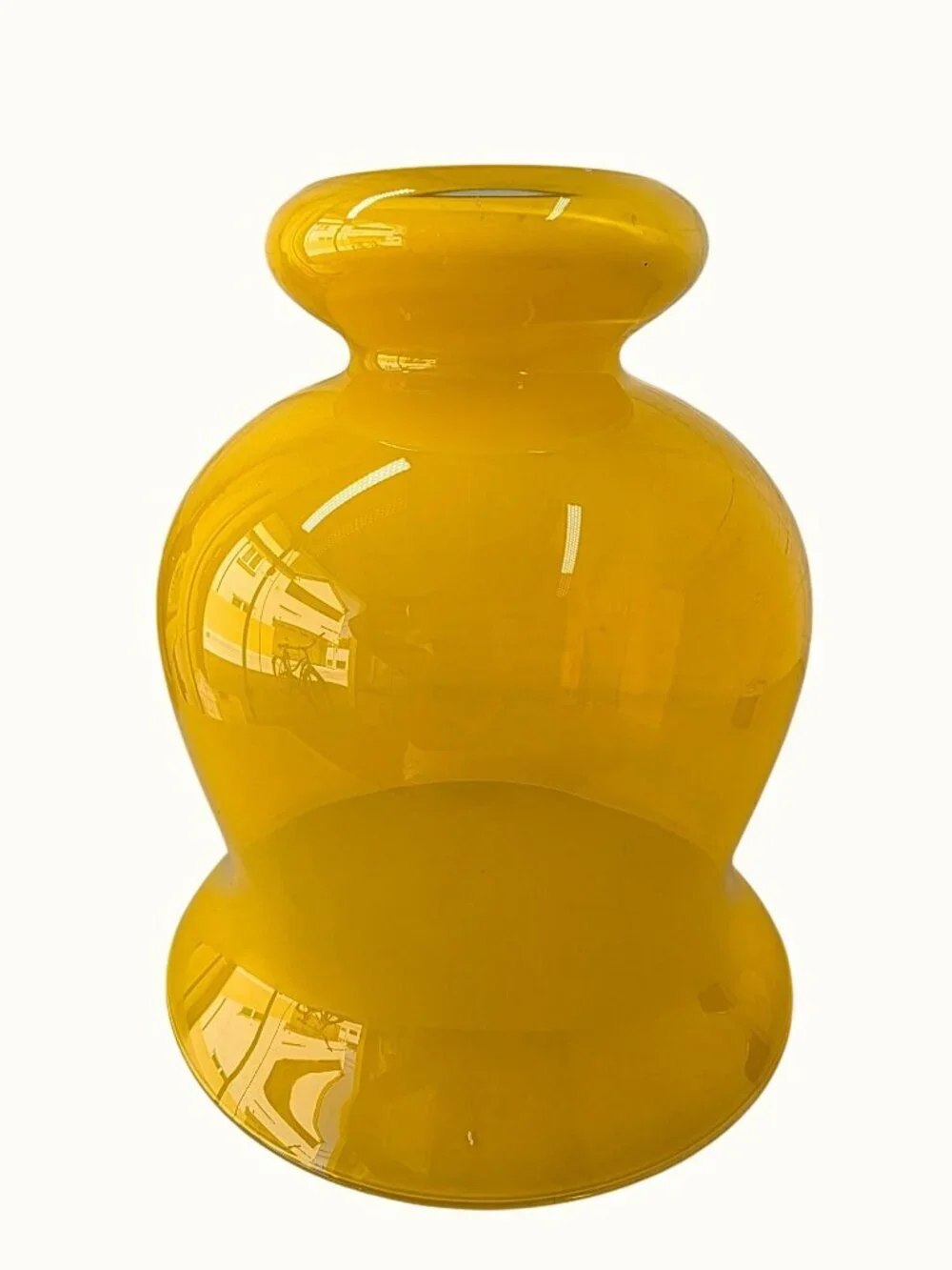 Crate & Barrel Amber Glass Vase Gold Yellow Poland Art Glass Flare Pedestal 11”